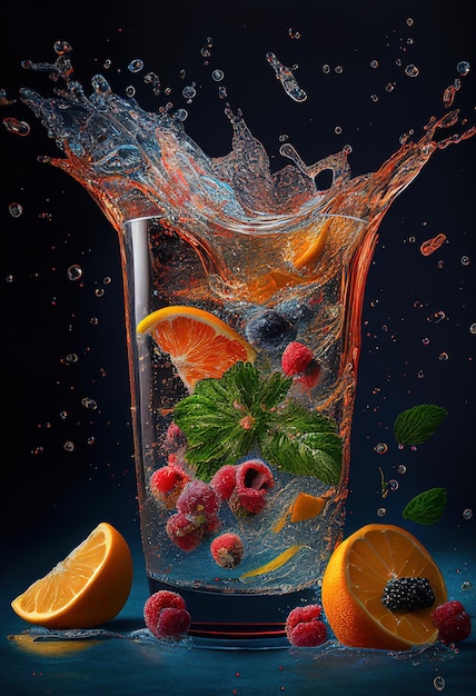 A splash of water with a splash of fruit and a splash of water.