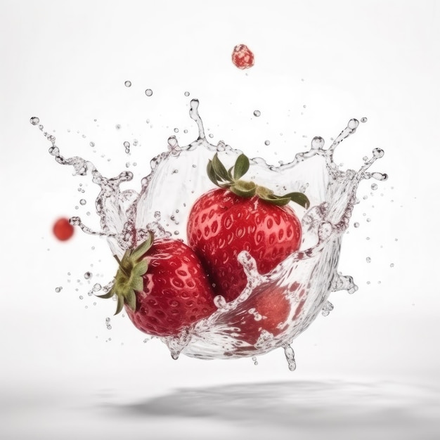 A splash of water with strawberries in it