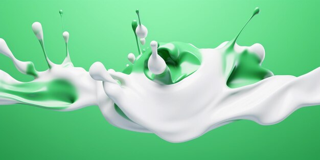 Foto splash di latte bianco e verde su uno sfondo verde