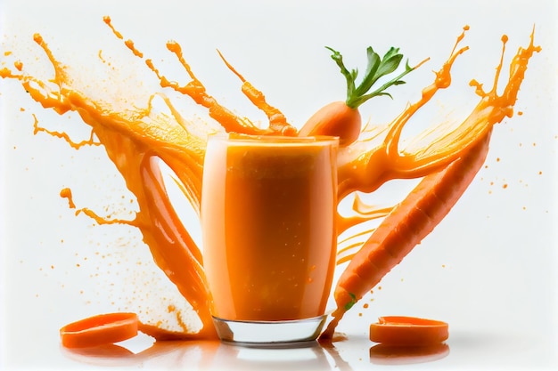 Splashed glass of carrot juice Generative AI Generative AI