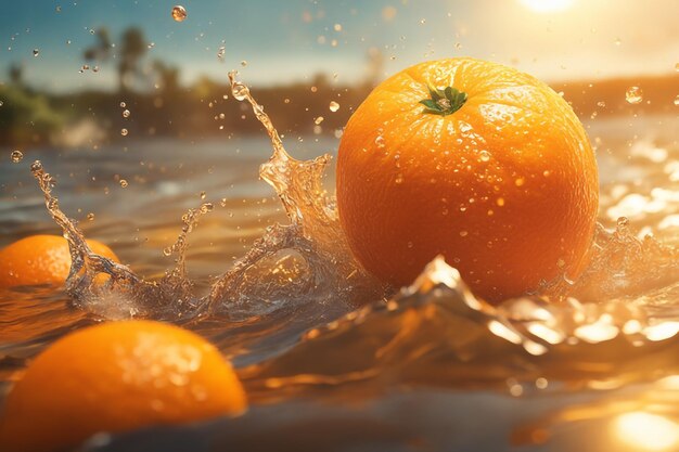 splashed Orange in summer background