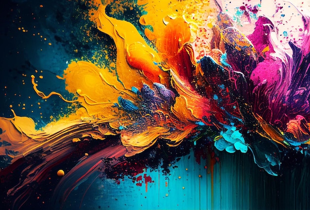 Splashes of bright paint on the canvas Interior painting Beautiful background Generative AI