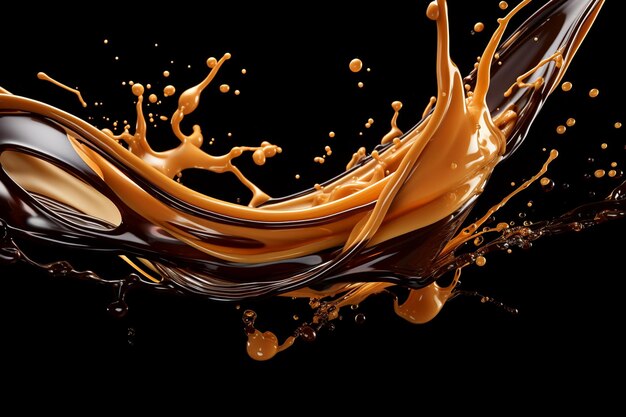 Splashes of chocolate milk caramel in different variations Generative AI