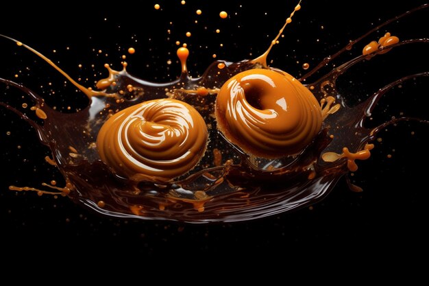 Splashes of chocolate milk caramel in different variations Generative AI