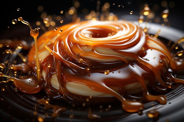 Photo splashes of chocolate milk caramel in different variations generative ai