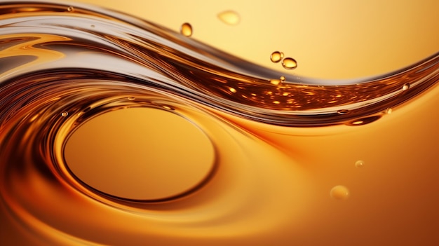 Всплески и капли жидкого масла Свежее оливковое или моторное масло эко природа золотой цвет крупный план Блестящий желтый Косметическое масло или косметическая эссенция Жидкая капля 3d рендеринг
