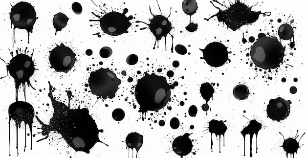 Photo splashes drops a set of black blots set of raster icons of liquid elements