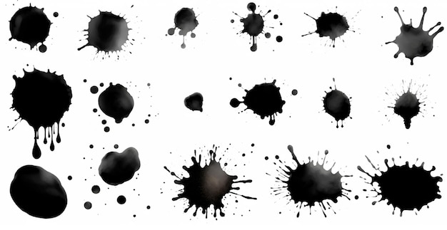 Photo splashes drops a set of black blots set of raster icons of liquid elements