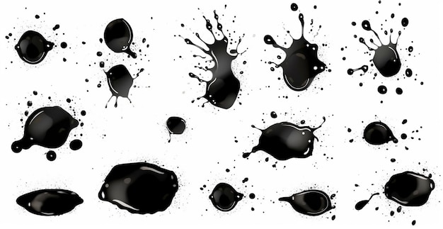 Splashes drops a set of black blots Set of raster icons of liquid elements