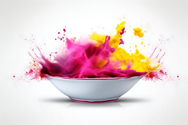 Photo splashes of holi powder paint in the colors of a light gray background