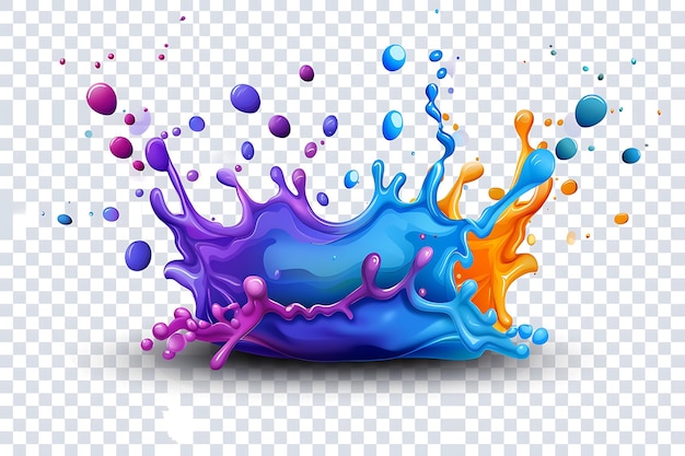 Splashes of liquid paints with swirls and drops isolated on transparent