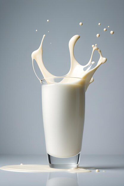 splashes of milk in a glass goblet on a minimalistic background