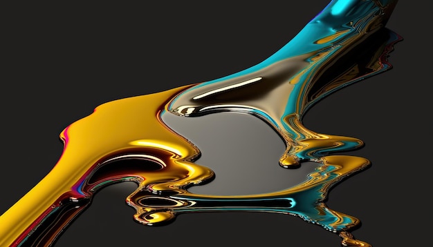 Splashes of paint on a black smooth reflective backgroundGenerative AI