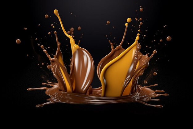 Splashes van chocolademelkcaramel in verschillende variaties Generatieve AI