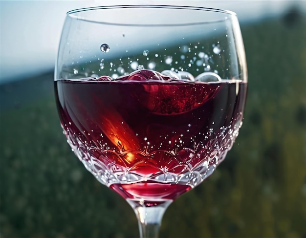 Splashes of wine fly around a glass