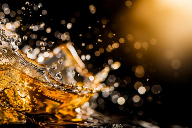 splashing of alcoholic drink on a black background free space for your text