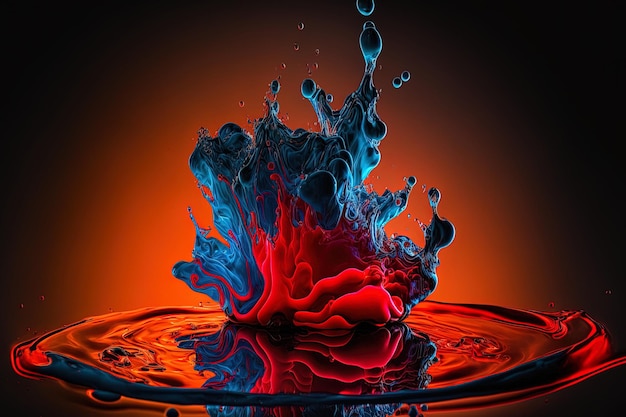 Splashing of a bright crimson droplet in water
