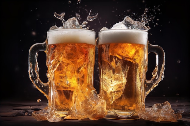 Splashing Cheers of Beers Alcoholic Beverage Concept