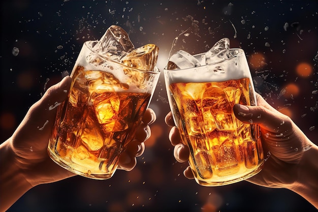 Splashing Cheers of Beers Alcoholic Beverage Concept