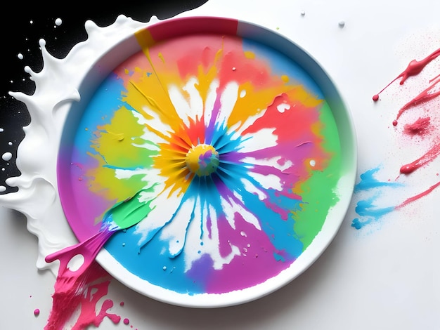 Splashing colorful powder on a frame on white background AI generation