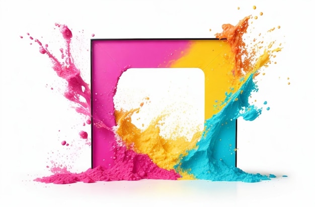 Splashing colorful powder on frame on white background