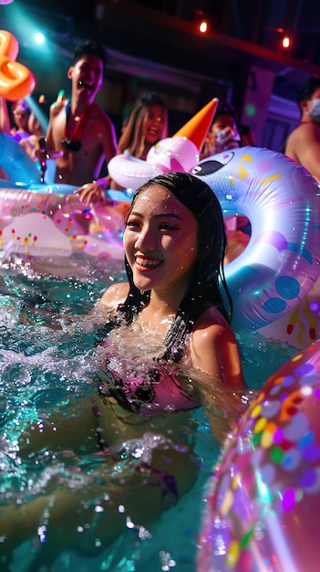 Photo splashing into songkran with pool parties floaties