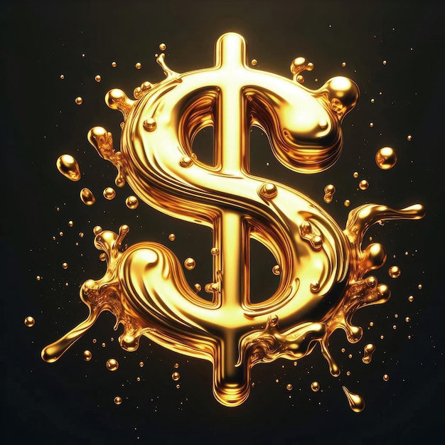 Photo splashing liquid gold dollar sign on elegant dark background ai