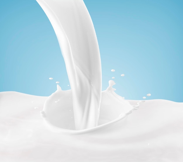 Splashing milk on a blue background