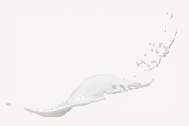 白い背景の 3 d レンダリングで牛乳をはねかける