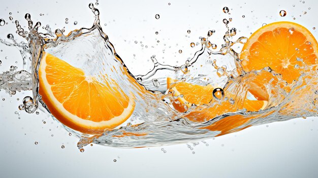 Splashing Orange Slice on White Background