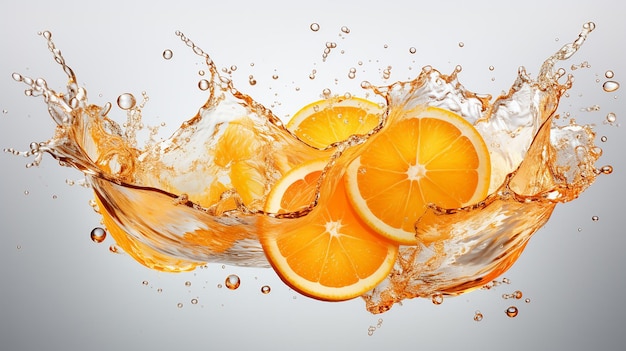 Splashing Orange Slice on White Background