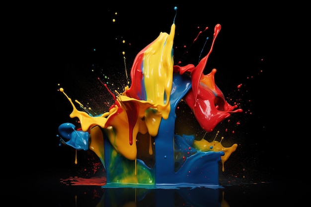 splashing paint in primary colors logo letter l dropping into the center