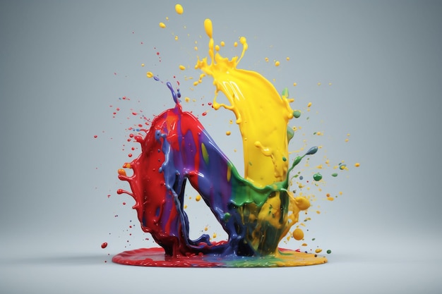 Splashing paint in primary colors logo letter n dropping into the center