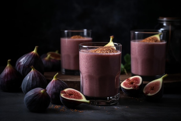 Splashy Fig Fruit SmoothieJuice Against a Dark Background