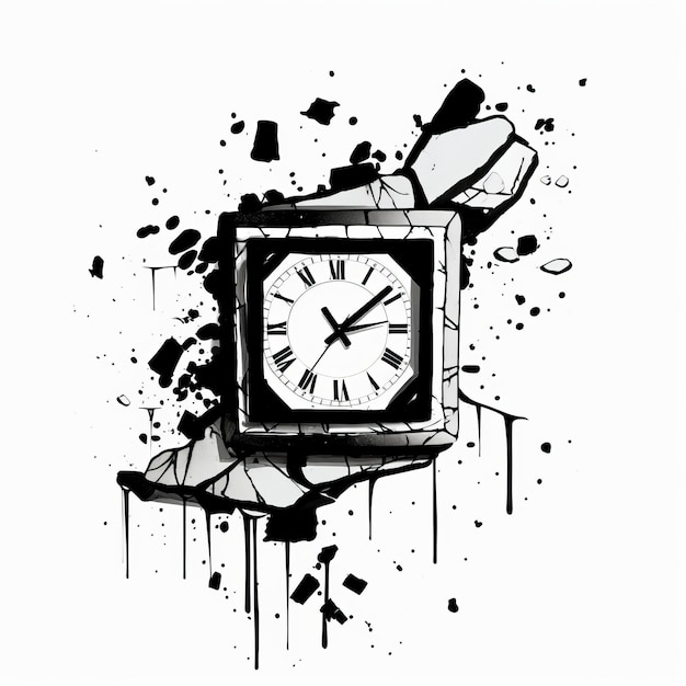 Photo splattered ink clock a decadent steampunk cartoon realism masterpiece