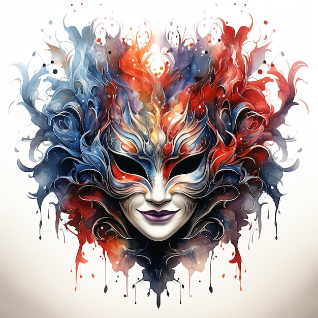 Прекрасная многоцветная венецианская маска с сине-красными и фиолетовыми акцентами