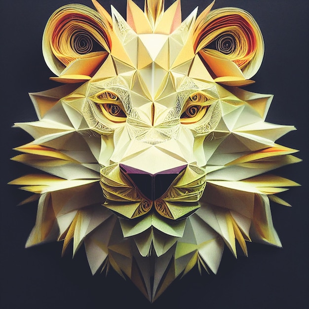 デジタル アートの 3 d イラストレーションで素晴らしいペーパー クイリング ライオン