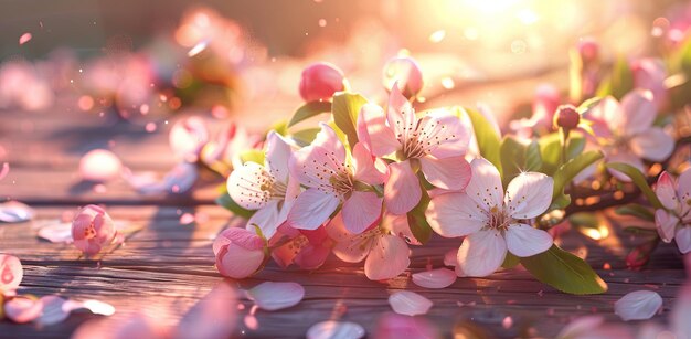 Splendid spring cherry blossoms basking in golden sunset light