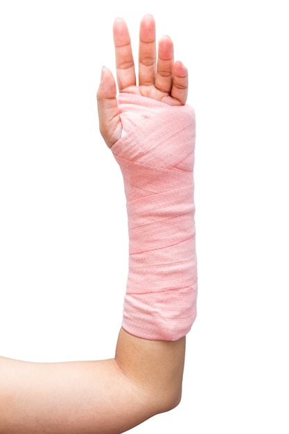 Splint,broken bone,broken hand isolate on white background