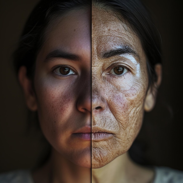 Foto split screen foto van een vrouw verdeeld in twee helften