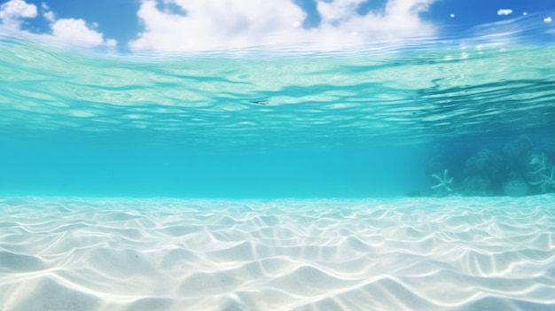 晴れた空と穏やかな海の分割水中ビュー