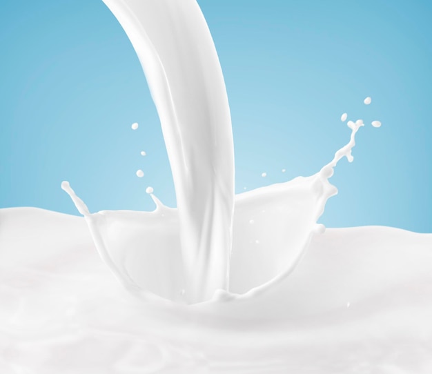 Splitsende melk op een blauwe achtergrond