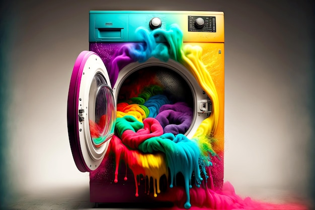 Spoiled clothes washing multicolored laundry in machine washing