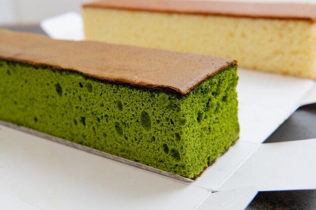 Sponge cake with matcha and honey japanese sweets castella cake  Japanese sponge cake