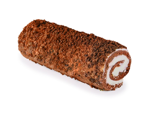 Photo sponge swiss roll on white plate