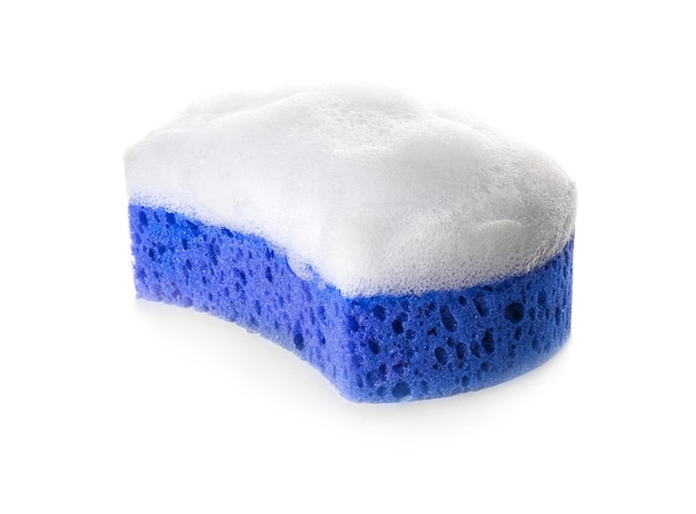 Sponge with suds on white background