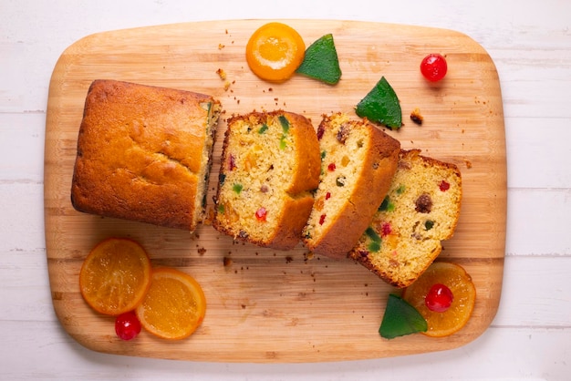 Spongecake with colored candied fruit.