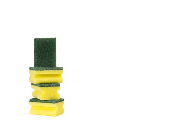 Sponges with scouring pad on a white background