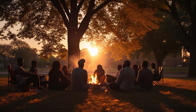 Spontaneous gathering at a city park where strangers share stories and quotes from mlk