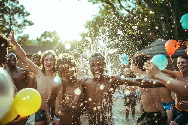 Spontaneous water balloon fights in the summer outdoor gathering purest form of laughter and leisure